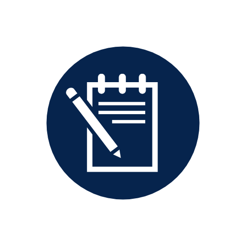 Pencil and notepad icon in blue circle